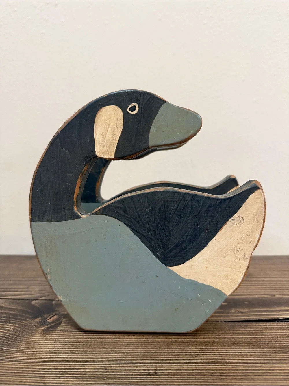 Hand Carved Wooden Duck Napkin Holder Rustic Folk Art Waterfowl Kitchen Table